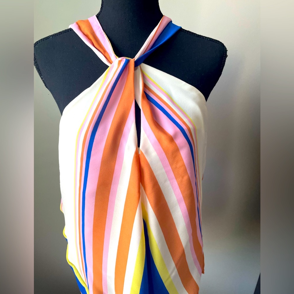Line and Dot tie-neck striped halter top XL
